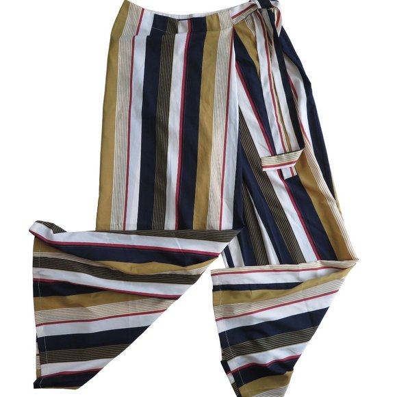 Forever 21 Contemporary Pants XL Wide Leg Palazzo Striped Navy Cream NWT - Picture 3 of 10